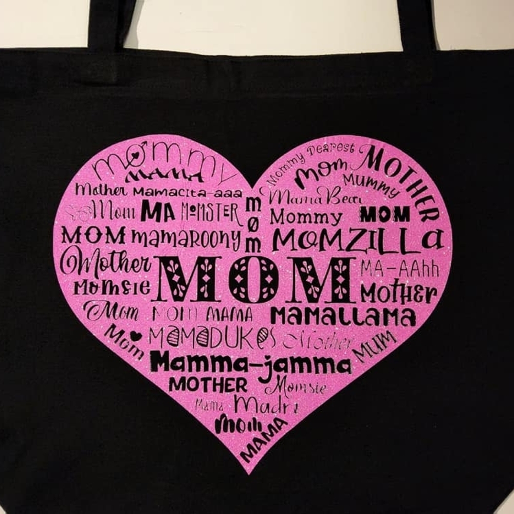 Pink Heart "MOM" Graphic Tote Bag